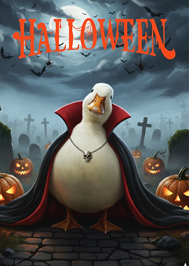 Halloween Duck Vampire in Graveyard