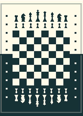 Chessboard with Pieces Minimalist Art