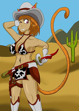 Anime Catgirl Cowboy in Desert