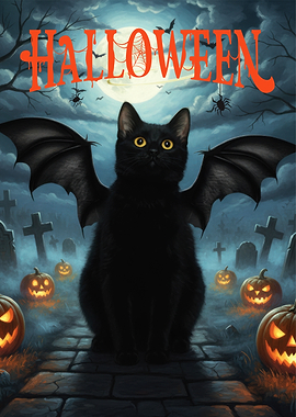 Halloween Cat with Bat Wings