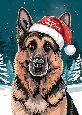 Christmas German Shepherd Dog Portrait