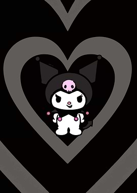 Kuromi character with heart background