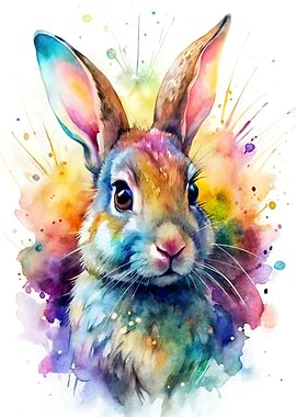 Watercolor Rabbit Portrait