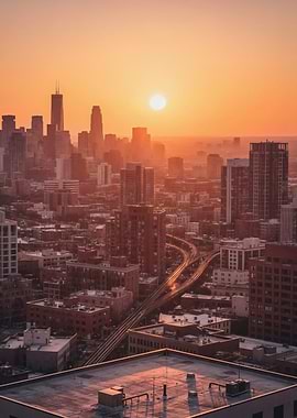 Chicago Skyline at Sunset