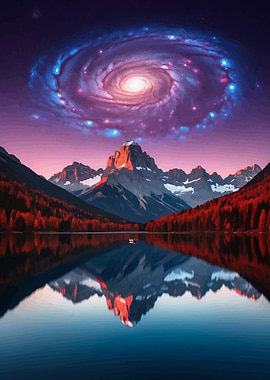 Mountain Lake Galaxy Reflection