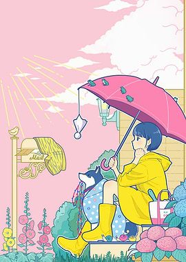 Rainy Day Anime Girl and Dog