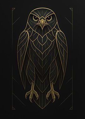 Elegant Golden Owl Illustration on Black