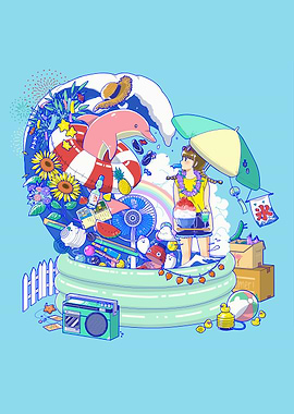 Summer Pool Party Illustration