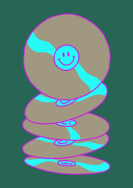 Stacked Smiley Discs on Green Background