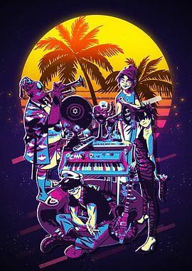 Gorillaz band retro style poster