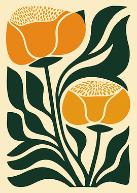 Floral Mid Century Orange Flowers