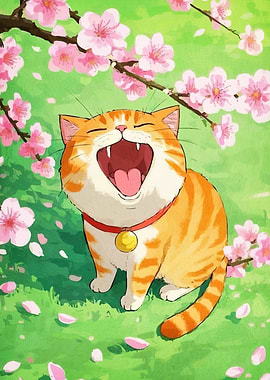 Happy Cat Cherry Blossoms