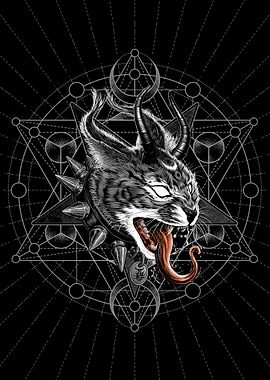 Demonic Cat with Horns and Spikes