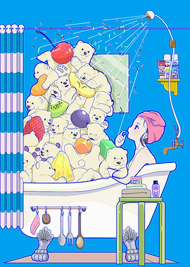 Polar Bear Bath with Fruits and Girl