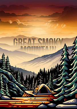 Great Smoky Mountain Camping Illustration