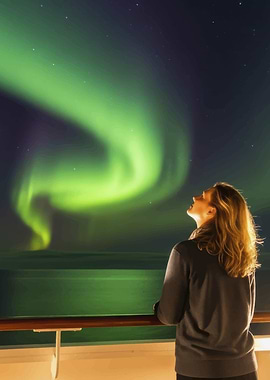 Woman watching the Northern Lights