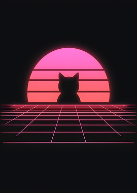 Retro Sunset Cat – Neon Horizon Glow