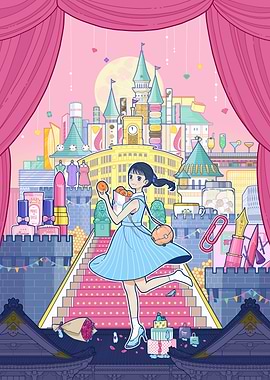 Whimsical Fashion Castle with Anime Girl