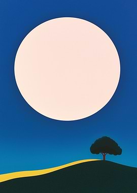 Minimalist Moonlit Landscape with Tree