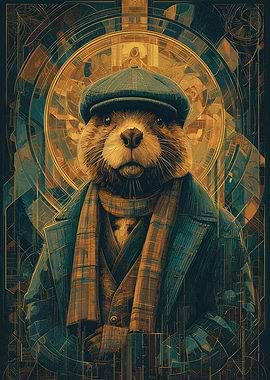 Dapper Otter Portrait with Geometric Background
