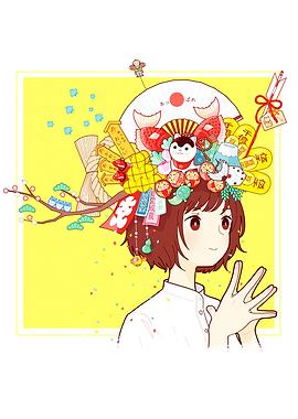 Anime Girl with Japanese New Year Headdress