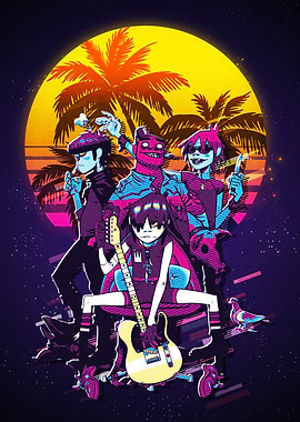 Gorillaz band retro style poster