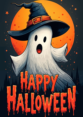 Happy Halloween Ghost with Witch Hat