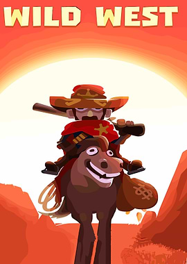 Wild West Cartoon Cowboy on Horse