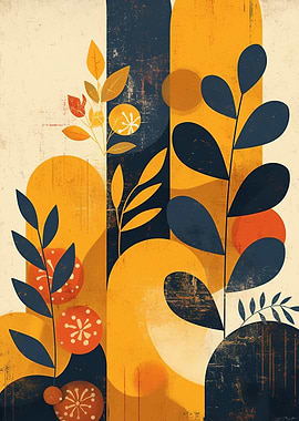 Abstract Botanical Art with Geometric Shapes