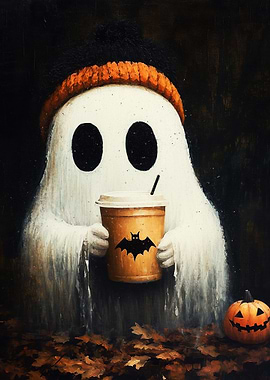 Ghost with Coffee and Pumpkin