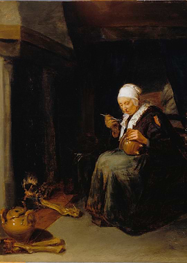 Old Woman Peeling Apples, Painting