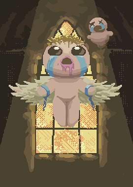 Pixelated Crying Character with Angel Wings