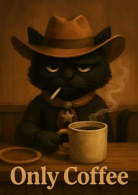 Cowboy Cat with Coffee