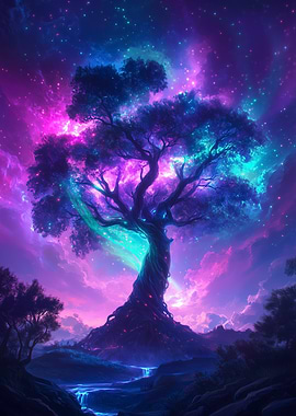 Cosmic Tree of Life Fantasy Galaxy Art