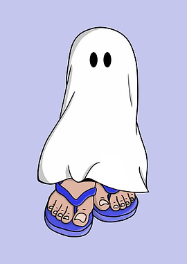 Cartoon Ghost Wearing Flip-Flops
