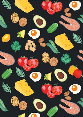Healthy Food Pattern on Dark Background