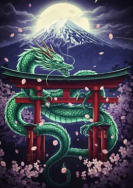 Green Dragon Torii Gate and Fuji