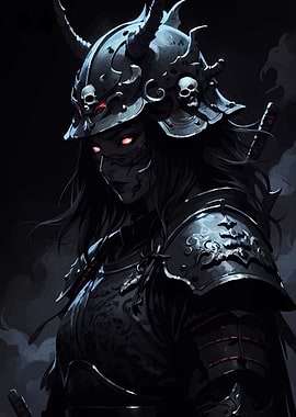 Dark Samurai Warrior with Horned Helmet