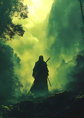 Samurai in a Misty Forest