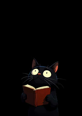 Cartoon Black Cat Reading a Book