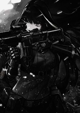 Girl with Rifle, Black and White