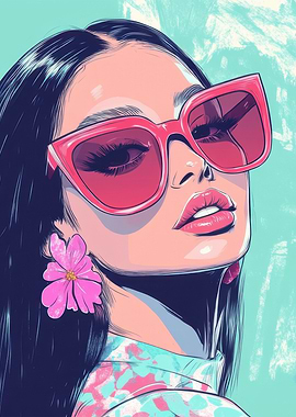 Stylish Woman with Sunglasses and Flower