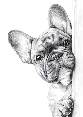 Curious French Bulldog Pen and Ink