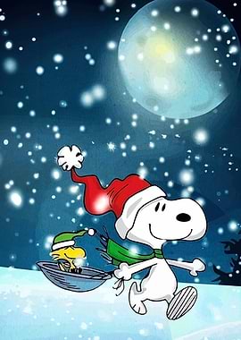Snoopy and Woodstock Christmas Sledding