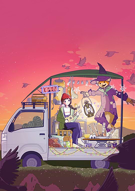 Mobile Shop with Girl and Scarecrow