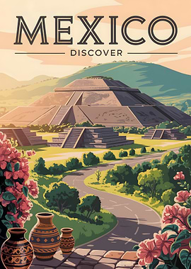 Mexico Travel Poster with Pyramid