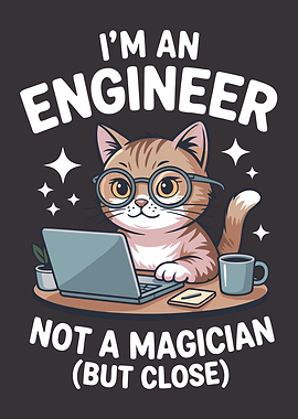 Engineer Cat Cartoon with Laptop