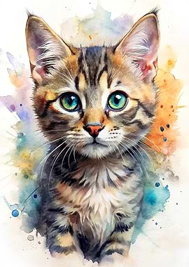 Watercolor Kitten Portrait