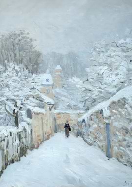Winter Village Scene Painting, alfred sisley art