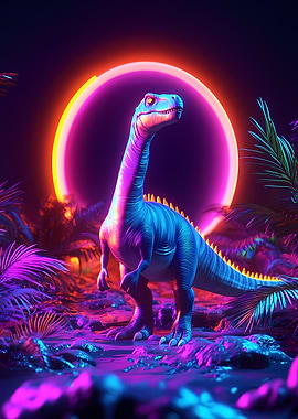 Neon Dinosaur in a Jungle